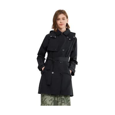 (Women) AIGLE Black Waterproof Windproof Breathable Hooded Jacket BC344