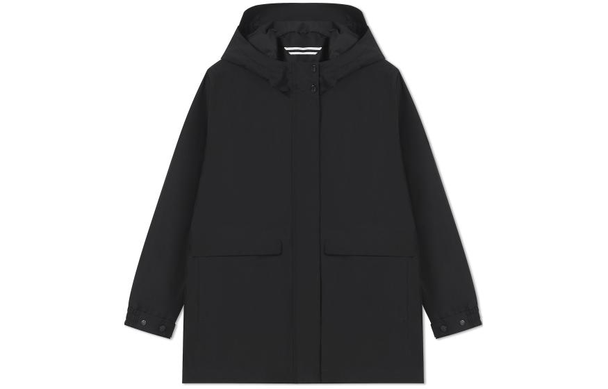 (Women) AIGLE Black Waterproof Windproof Outdoor Hooded Jacket AF843