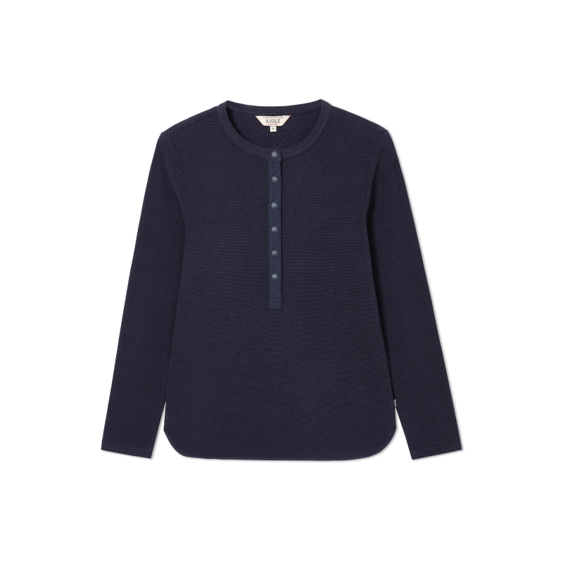 (Women) AIGLE Navy Blue Fleece Pullover with Half-Button Design AX531