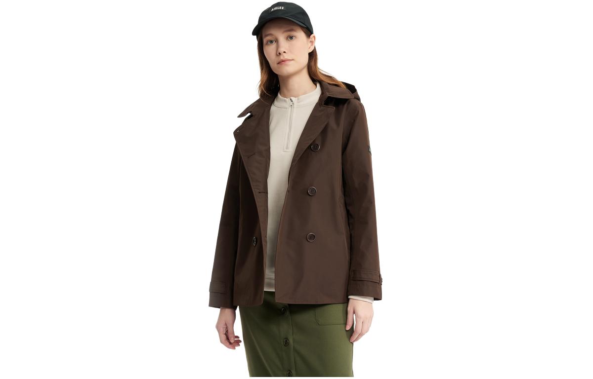 (Women) AIGLE Waterproof Windbreaker Jacket with Hood - Ebony Brown AV962