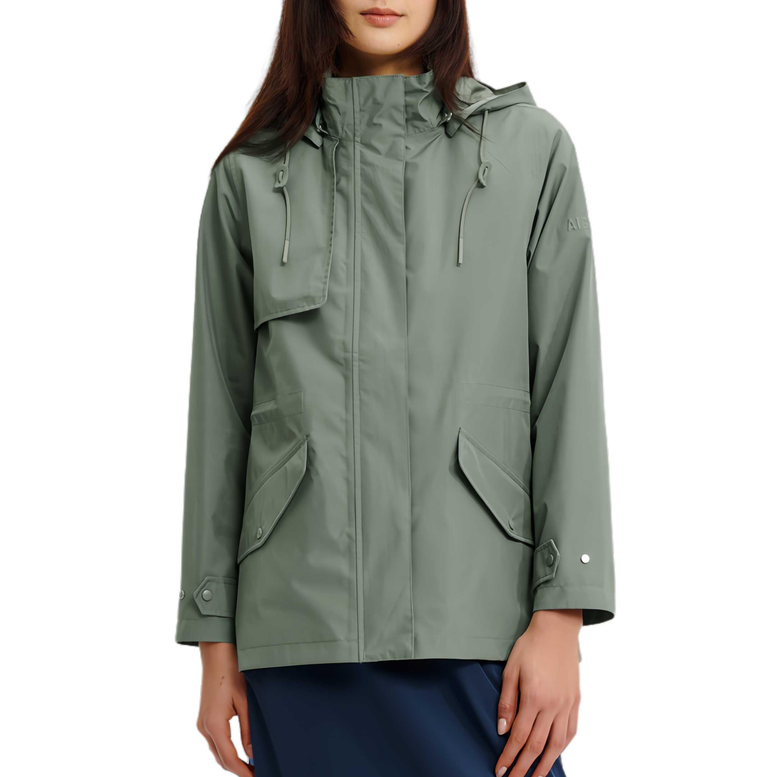 (Women) AIGLE Waterproof Windproof Breathable Outdoor Jacket Misty Green SS24 AT202