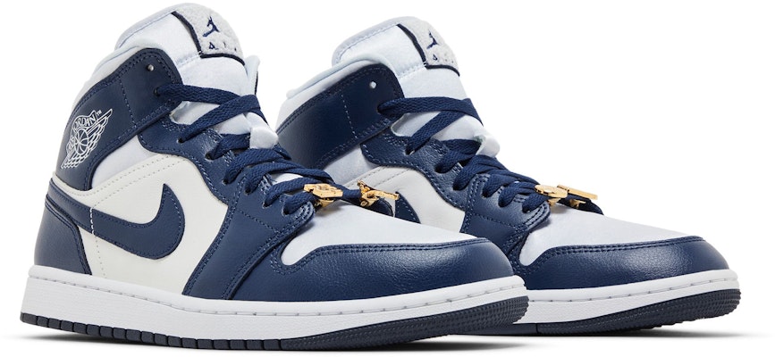 (Women) Air Jordan 1 Mid 'Midnight Navy Gold Charms' FZ8777-044 Cheap (Women) Air Jordan 1 Mid 'Midnight Navy Gold Charms' FZ8777-044