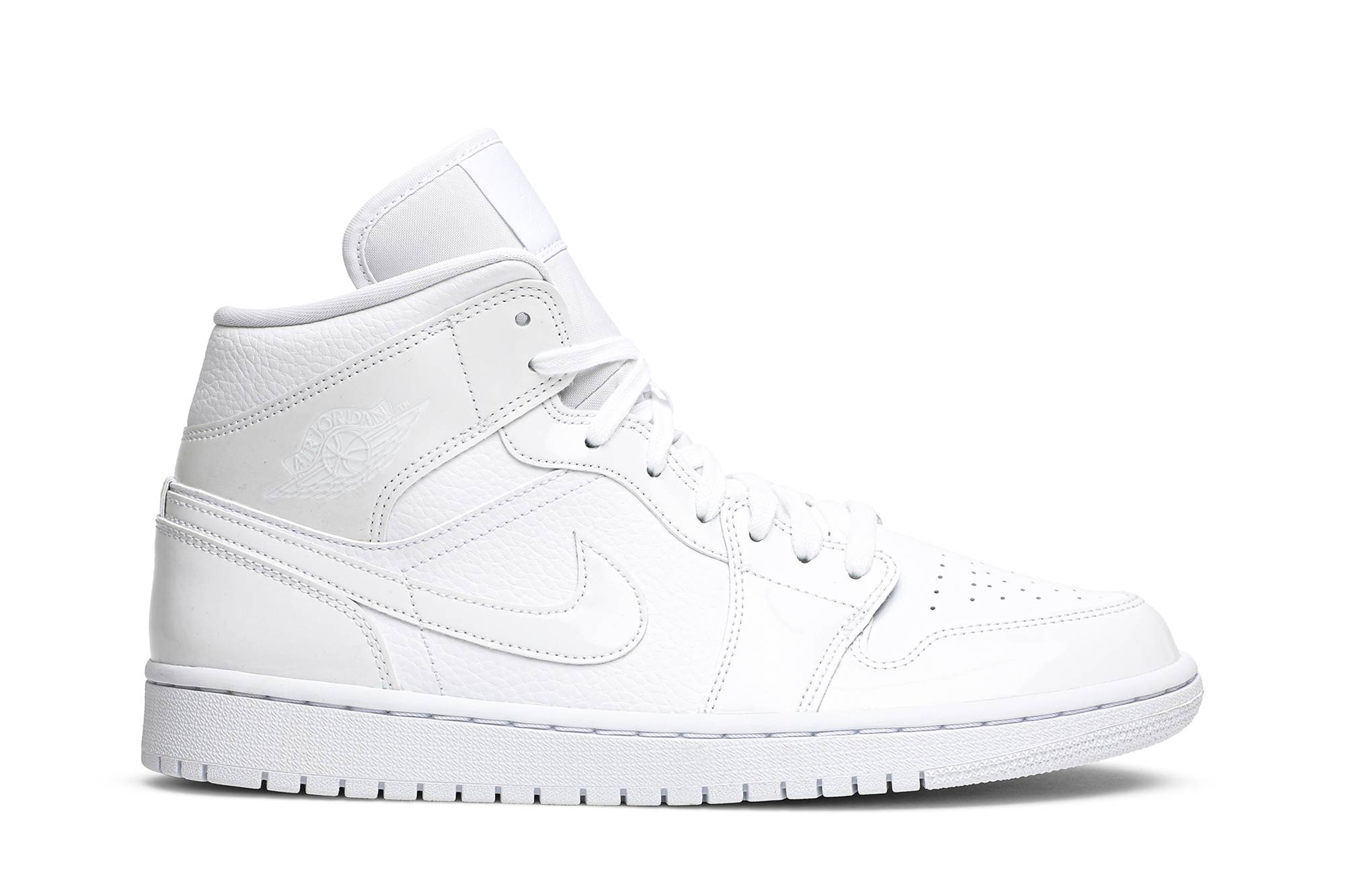 Buy (W) Air Jordan 1 中帮 '全白漆皮钩' BQ6472-100