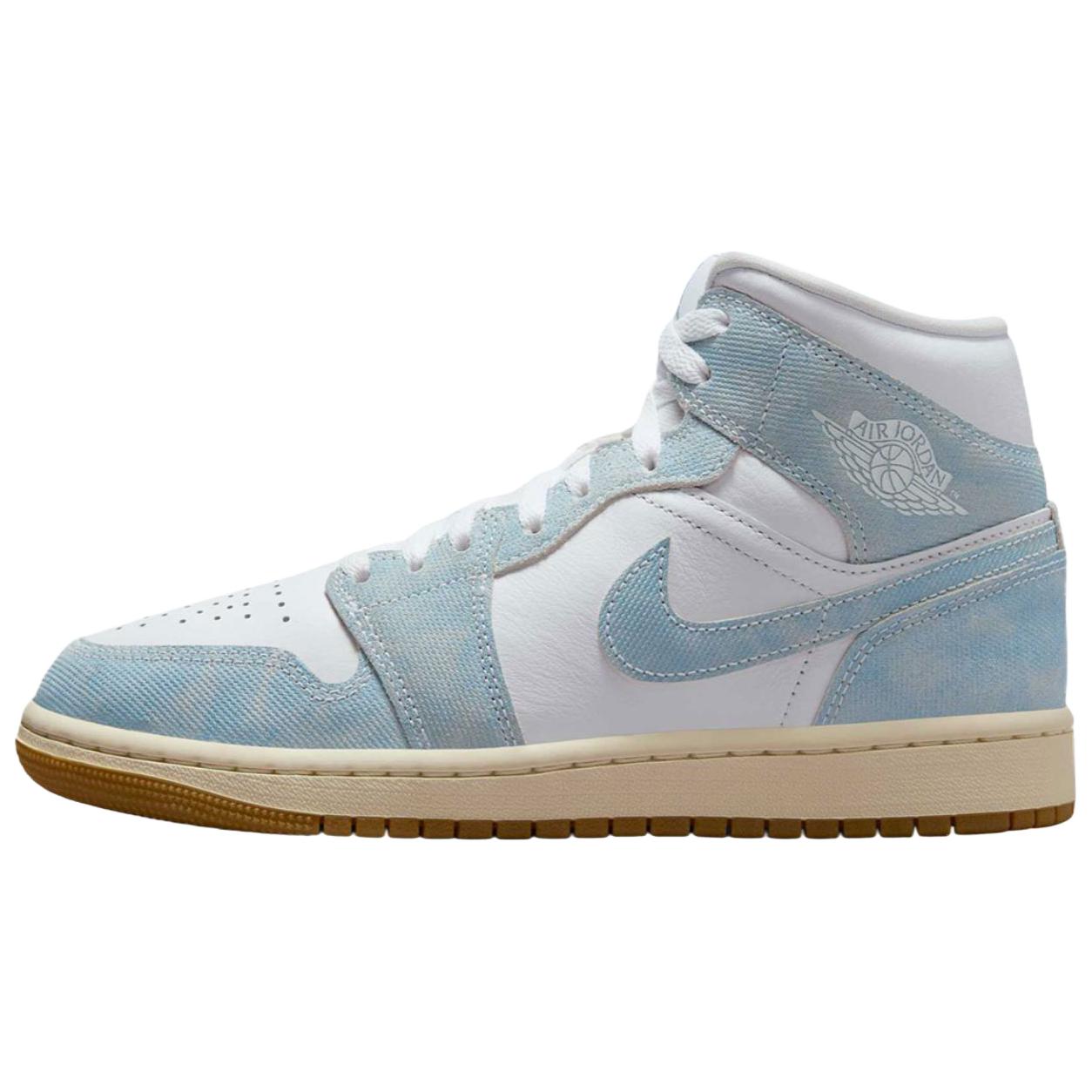 (Women) Air Jordan 1 Mid Denim Gum White Blue Retro Basketball Shoes HQ2005-100