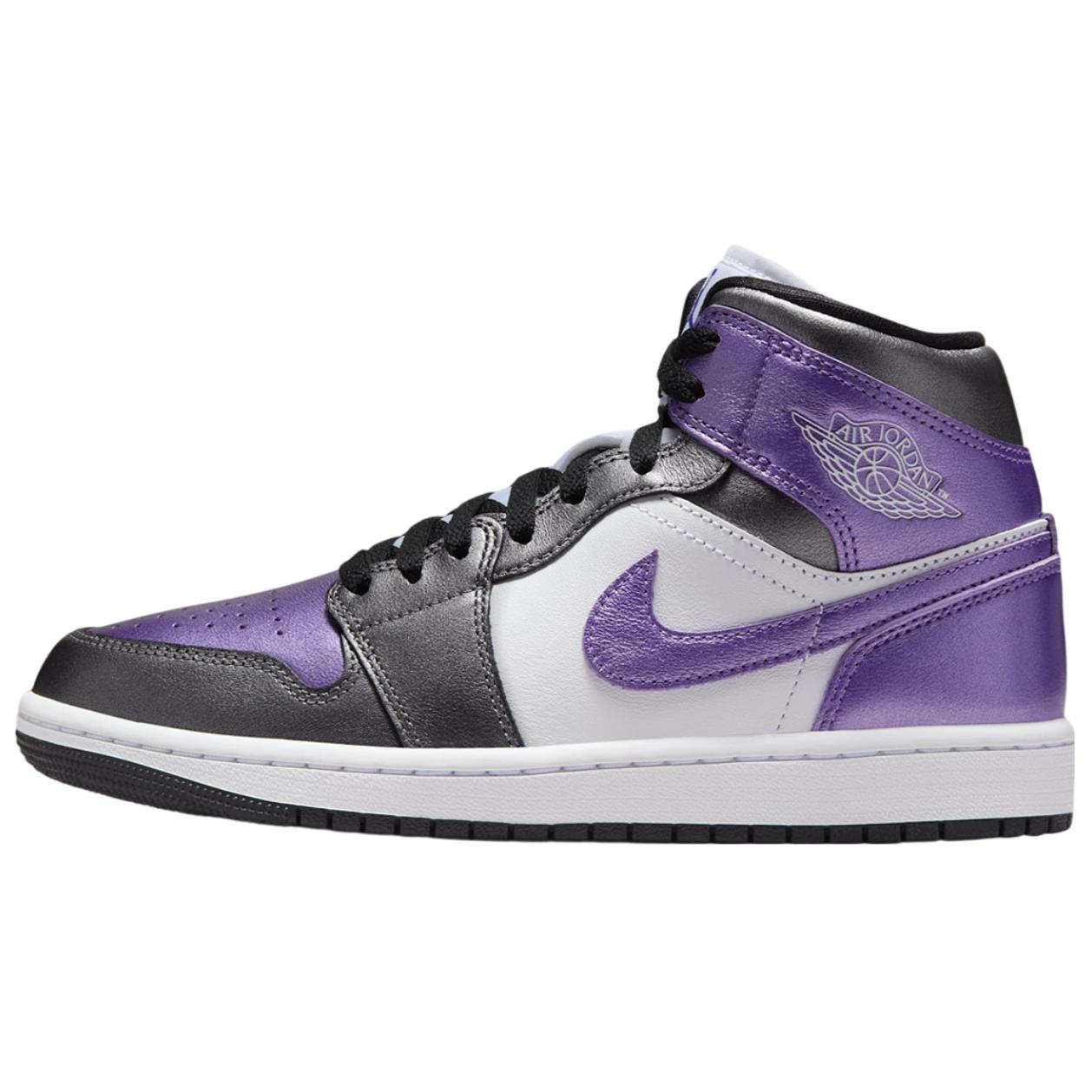 (Women) Air Jordan 1 Mid White Silver Purple Retro Basketball Shoes HJ5911-105