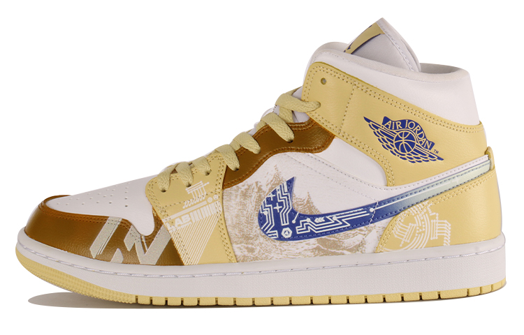 Buy (W) Air Jordan 1 Mid Kuning Putih 'Proyek Bulan Teknologi Luar Angkasa' BQ6472-701-485097