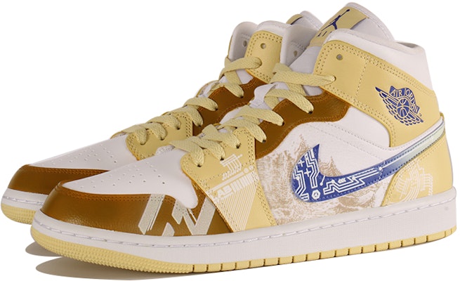 (W) Air Jordan 1 Mid Kuning Putih 'Proyek Bulan Teknologi Luar Angkasa' BQ6472-701-485097 Lookbook (W) Air Jordan 1 Mid Kuning Putih 'Proyek Bulan Teknologi Luar Angkasa' BQ6472-701-485097