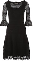 (Women) Alexander McQueen Black Crochet Knit Ruffled Hem Short Sleeve Dress 610734-Q1AMI-1000 (Women) Alexander McQueen Black Crochet Knit Ruffled Hem Short Sleeve Dress 610734-Q1AMI-1000