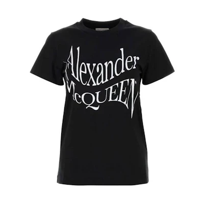 (Women) Alexander McQueen Black Fitted Crewneck Letter Logo T-Shirt 781403-QZALT-0901