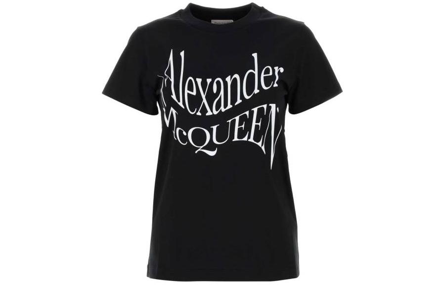 Order (Women) Alexander McQueen  Black Fitted Crewneck Letter Logo T-Shirt 781403-QZALT-0901