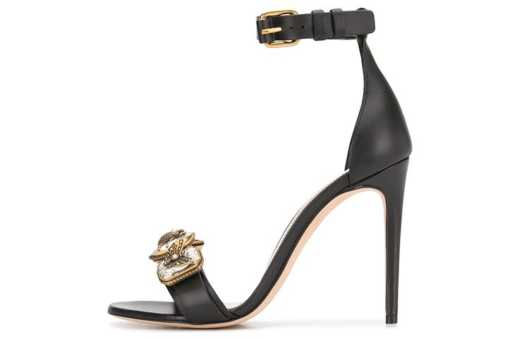 (Women) Alexander McQueen 'Black Gem Strap High Heel Sandal' 611711WHXN21088