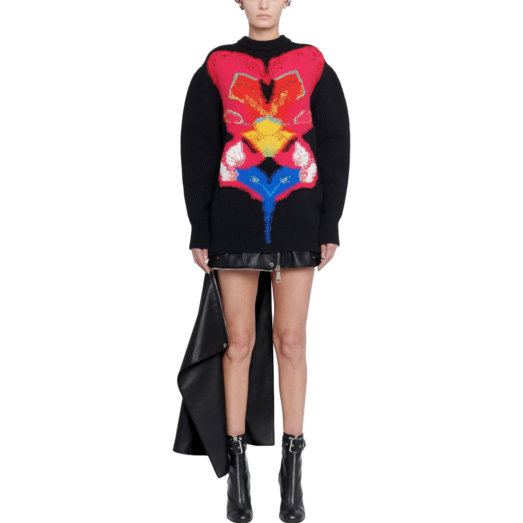 Lookbook (Women) Alexander McQueen  Black Graphic Print Knit Pullover Sweater 758350-Q1A6H-1160