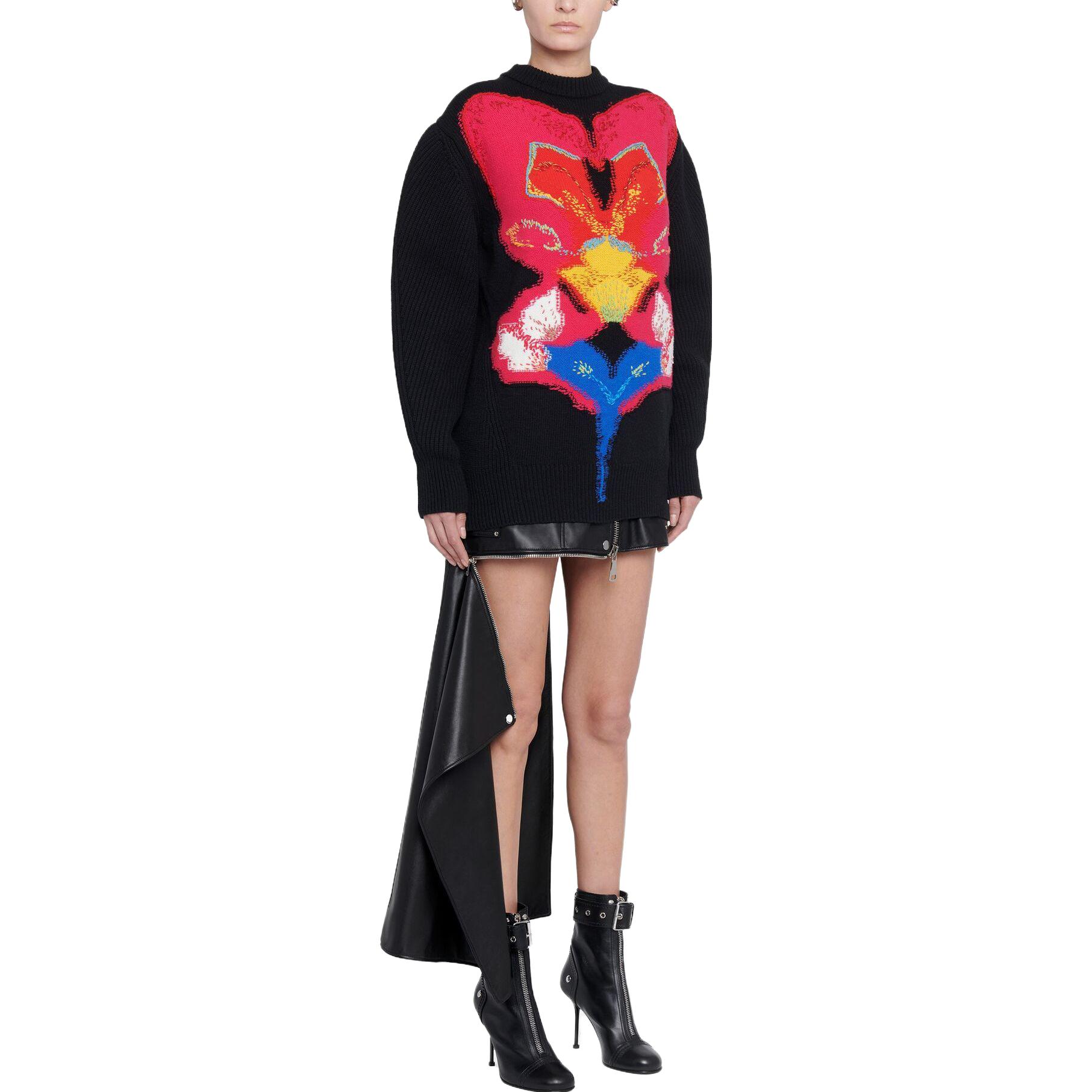 Purchase (Women) Alexander McQueen  Black Graphic Print Knit Pullover Sweater 758350-Q1A6H-1160