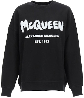 (Women) Alexander McQueen Black Logo Print Crewneck Sweatshirt Long Sleeve 659975-QZAHR-0520 Buy (Women) Alexander McQueen Black Logo Print Crewneck Sweatshirt Long Sleeve 659975-QZAHR-0520