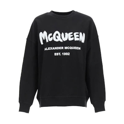 (Women) Alexander McQueen Black Logo Print Crewneck Sweatshirt Long Sleeve 659975-QZAHR-0520