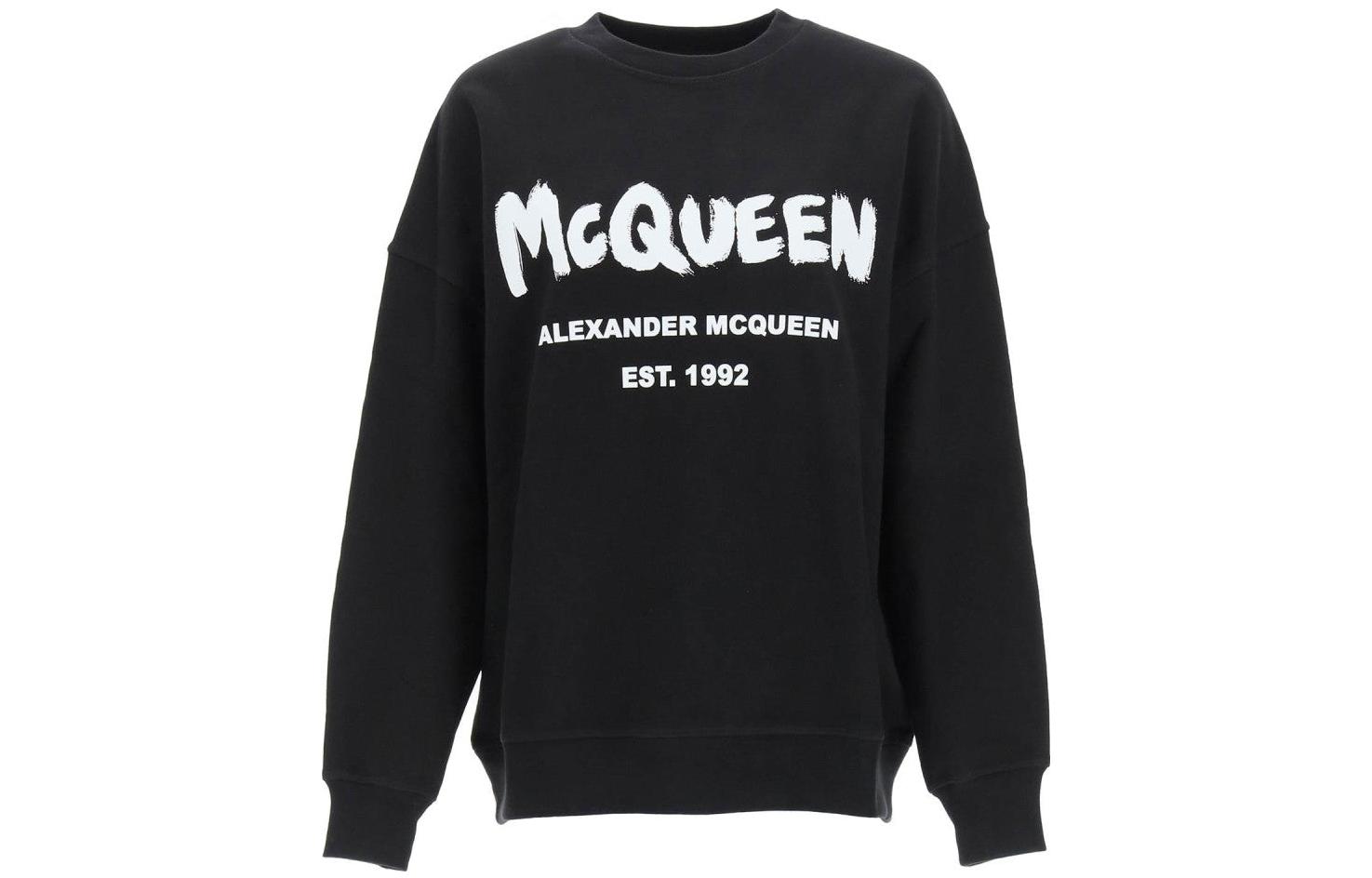 Order (Women) Alexander McQueen  Black Logo Print Crewneck Sweatshirt Long Sleeve 659975-QZAHR-0520