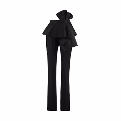 (Women) Alexander McQueen Black Ruffle Waist Bow Detail Casual Pants 650106-QJAAA-1000