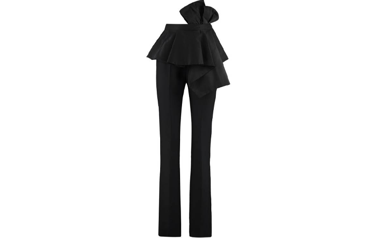 Order (W) Alexander McQueen Pantalones Negros Casual con Volantes y Lazo en la Cintura 650106-QJAAA-1000