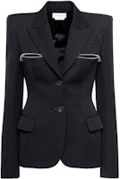 (Women) Alexander McQueen Black Solid Letter Print Zip-Up Jacket 752829-QJAAC-1000 (Women) Alexander McQueen Black Solid Letter Print Zip-Up Jacket 752829-QJAAC-1000