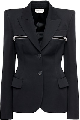 (Women) Alexander McQueen Black Solid Letter Print Zip-Up Jacket 752829-QJAAC-1000 Buy (Women) Alexander McQueen Black Solid Letter Print Zip-Up Jacket 752829-QJAAC-1000