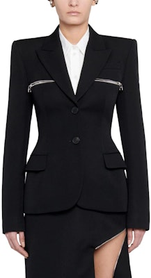 (Women) Alexander McQueen Black Solid Letter Print Zip-Up Jacket 752829-QJAAC-1000 Purchase (Women) Alexander McQueen Black Solid Letter Print Zip-Up Jacket 752829-QJAAC-1000