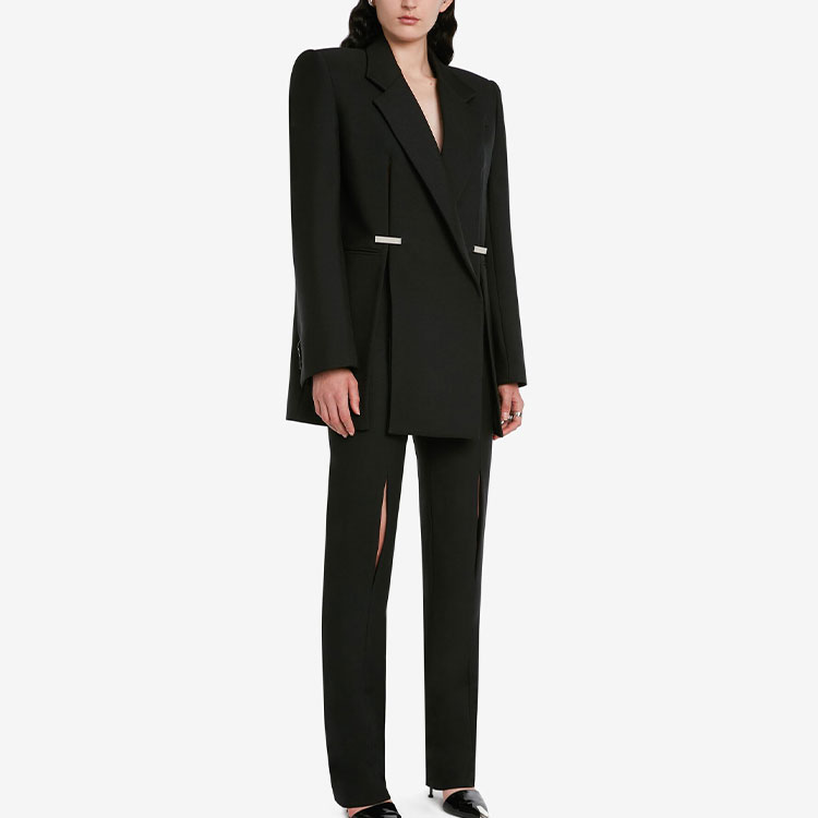 Purchase (W) Alexander McQueen Pantalones Negros Entallados con Detalle Recortado FW22. 714689-QJAC7-1000