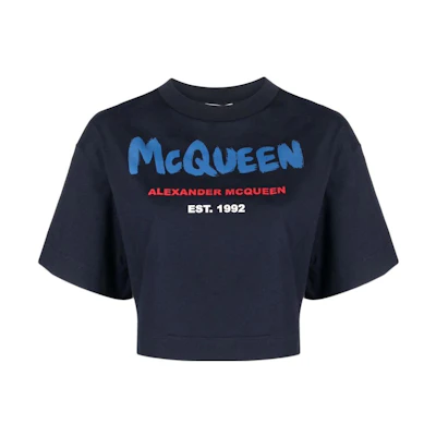 (Women) Alexander McQueen Blue Logo Crewneck Slim Fit Short-Sleeve T-Shirt 687014-QZAE0-0415