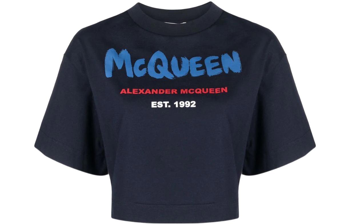 Order (Women) Alexander McQueen  Blue Logo Crewneck Slim Fit Short-Sleeve T-Shirt 687014-QZAE0-0415