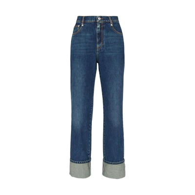 (Women) Alexander McQueen Blue Straight-Fit Jeans with Belt Loop and Zip Detailing 797823-QMACS-4297