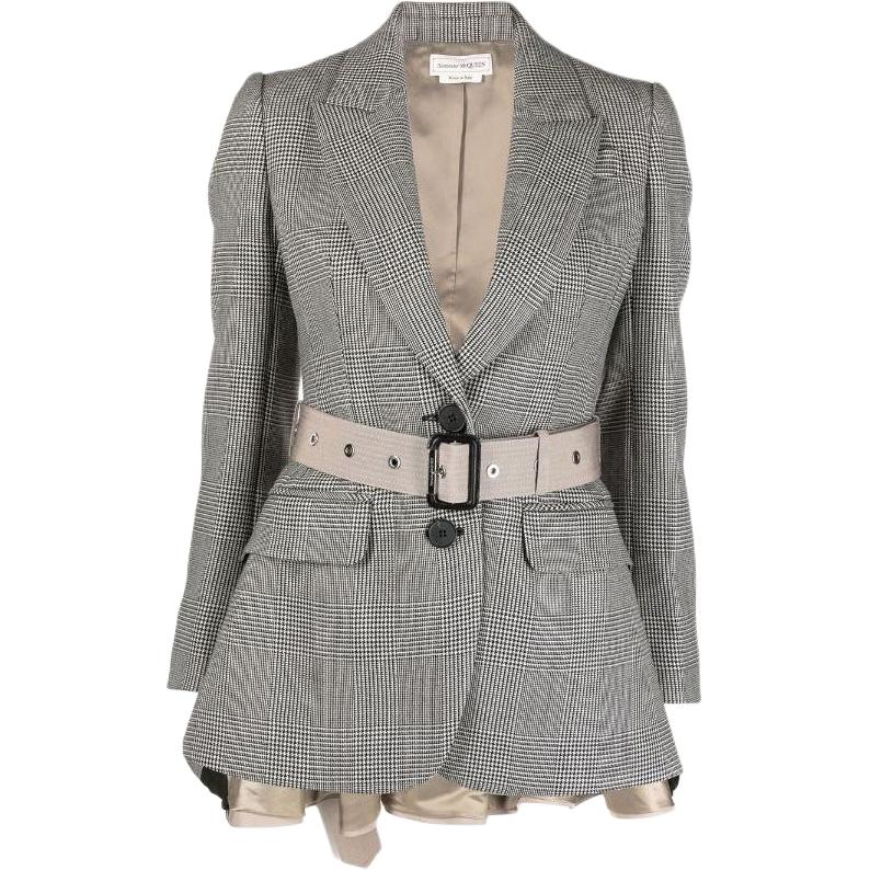 (Women) Alexander McQueen  Brown Houndstooth Peplum Blazer 697029-QKAA0-0549