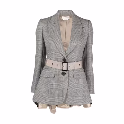 (Women) Alexander McQueen Brown Houndstooth Peplum Blazer 697029-QKAA0-0549