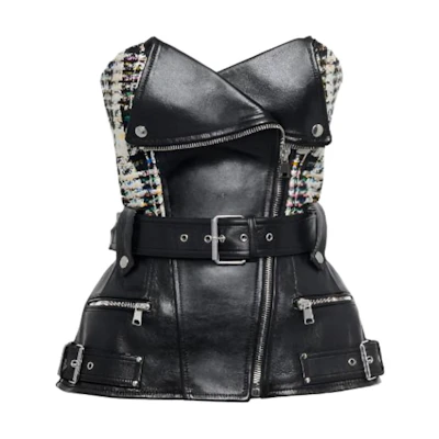 (Women) Alexander McQueen Corset Top with Zipper and Patchwork Detail. 757786-Q5ALS-1012