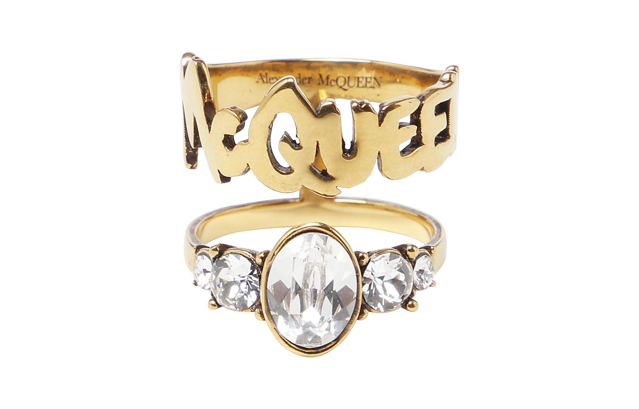(Women) Alexander McQueen  Double Ring Brass Gold Lettering 710498J160T7114
