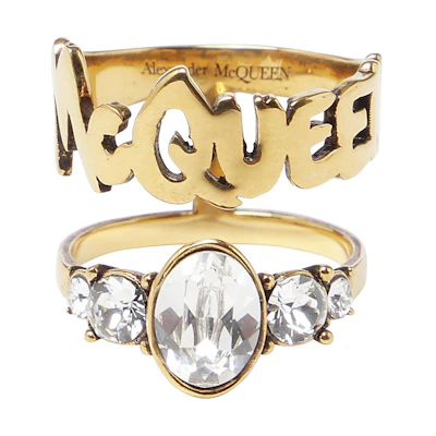 (Women) Alexander McQueen Double Ring Brass Gold Lettering 710498J160T7114