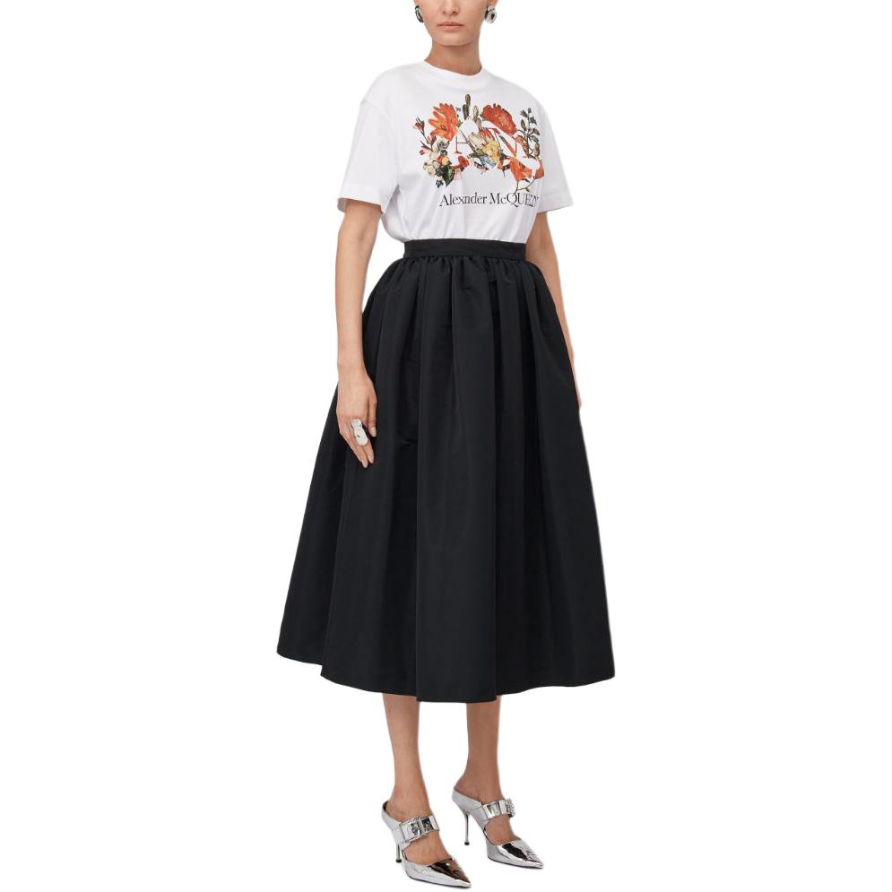 Purchase (Women) Alexander McQueen  Floral Letter Print White Crewneck T-Shirt SS24 781466-QZALQ-0900