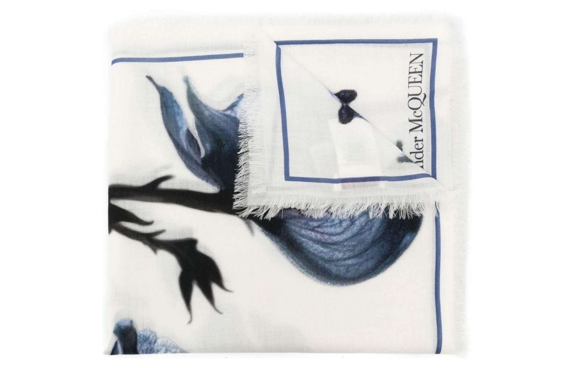 (Women) Alexander McQueen  Floral Print Scarf White/Blue Fashion Casual Style 7100923200Q9060
