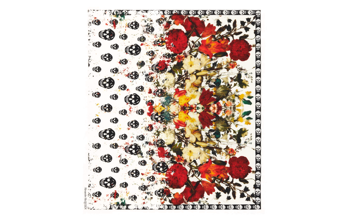 Order (W) Alexander McQueen 白色花卉骷髏羊毛圍巾 7798943222Q9274