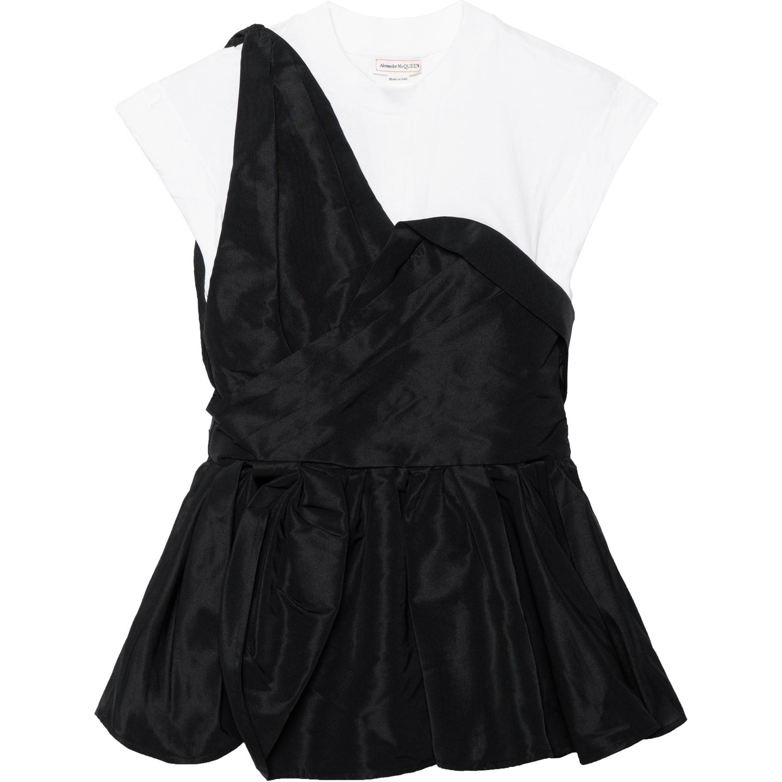 (Women) Alexander McQueen  FW22 Black White Short Sleeve Layered T-Shirt. 707098-QLAB9-0909