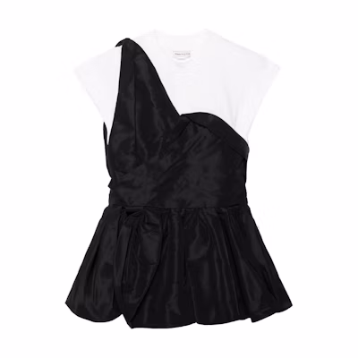 (Women) Alexander McQueen FW22 Black White Short Sleeve Layered T-Shirt. 707098-QLAB9-0909