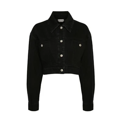 (Women) Alexander McQueen FW22 Oversized Cropped Denim Jacket Black 718516-QMAB5-1000