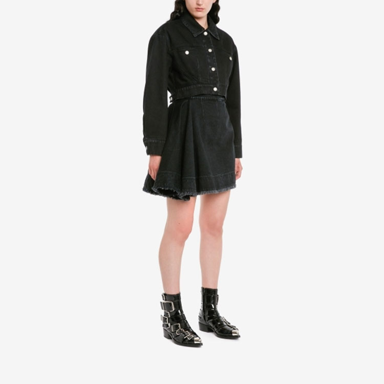 Purchase (Women) Alexander McQueen  FW22 Oversized Cropped Denim Jacket Black 718516-QMAB5-1000