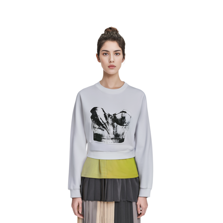 Shop (Women) Alexander McQueen  FW22 White Solid Color Printed Sweatshirt 735221QZAHV0909