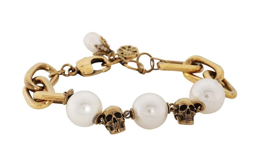 (Women) Alexander McQueen  Gold/White Skull Bracelet. 651258-J160Z-4040
