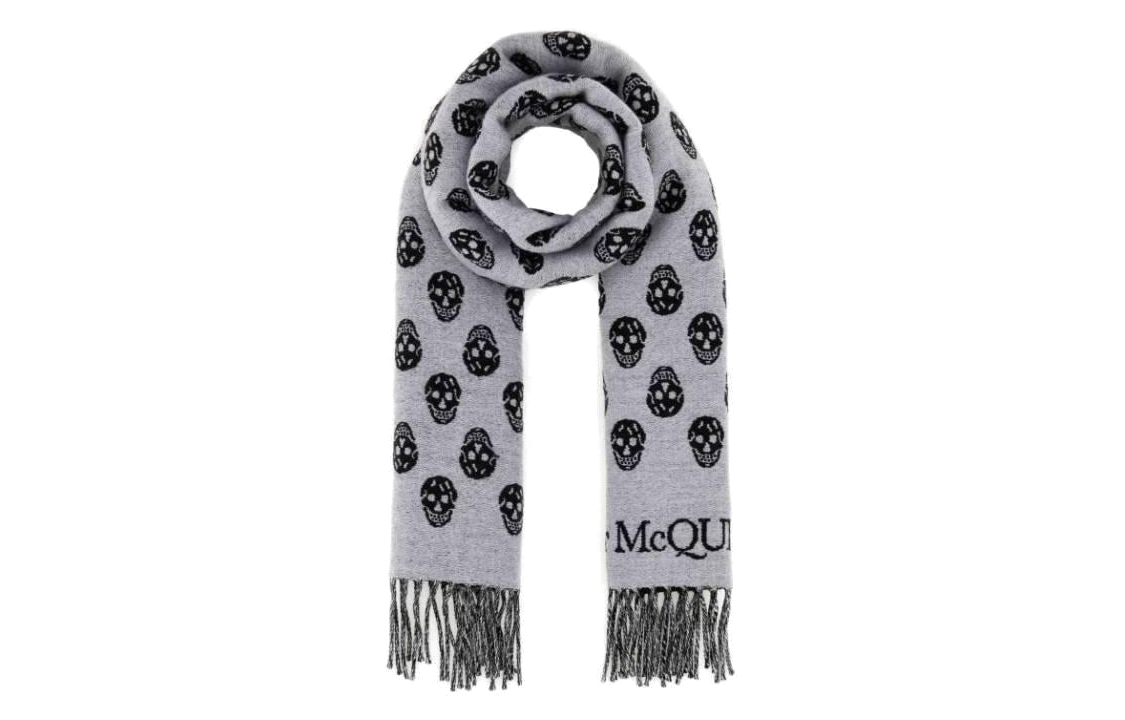 (Women) Alexander McQueen  Grey Scarf with English Lettering Wool 7550763200Q1460