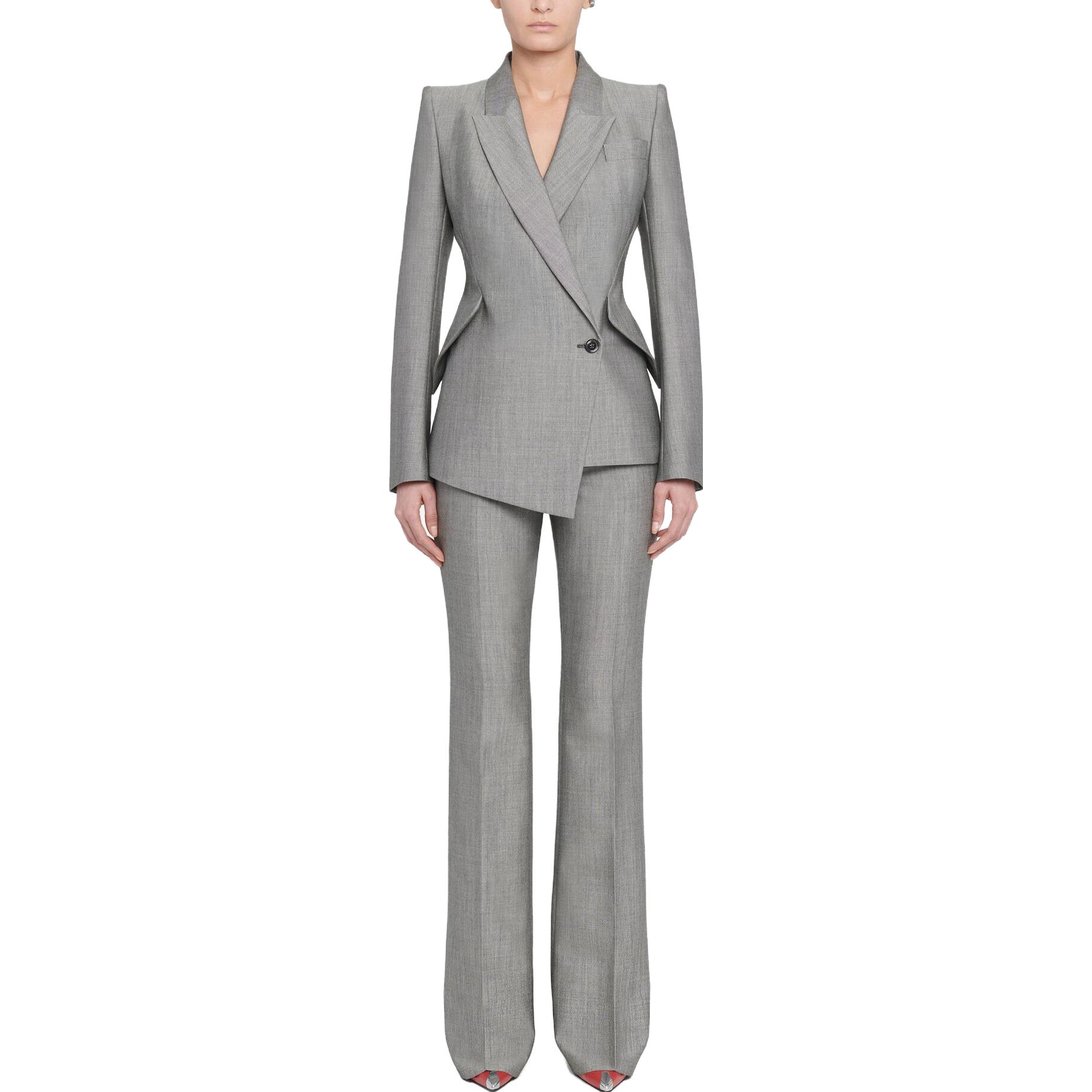 Lookbook (W) アレキサンダー・マックイーン グレー ソリッド ワイドレッグ カジュアルパンツ 585101-QJABD-1080