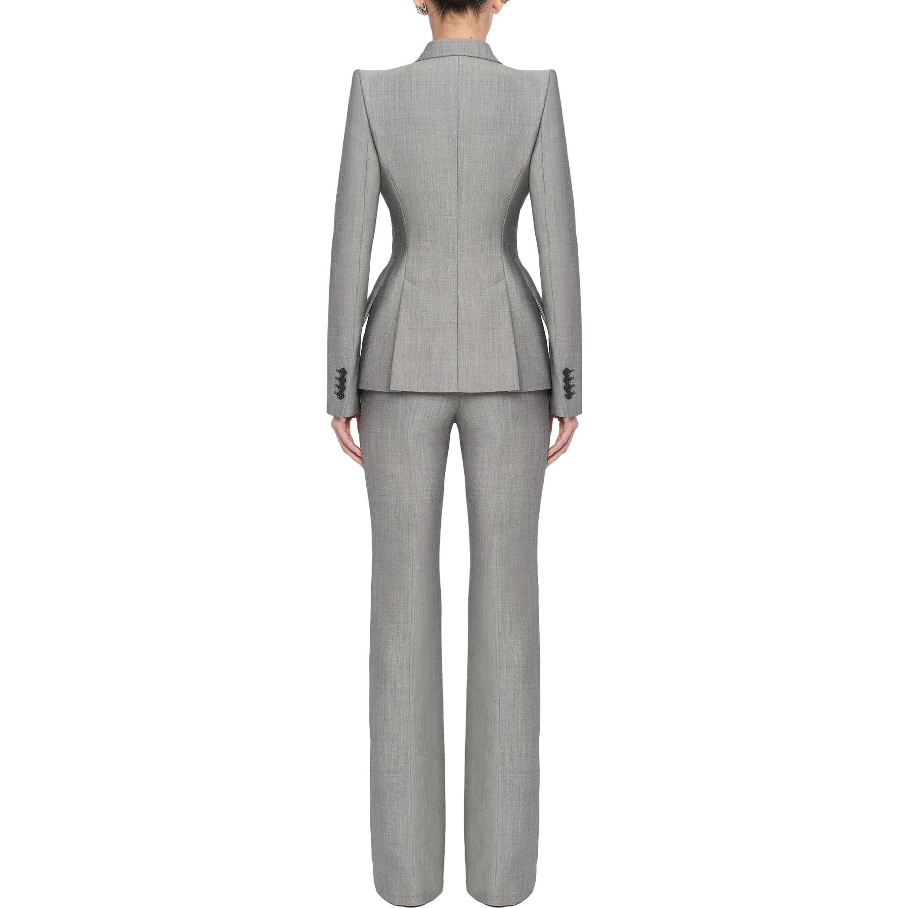 Shop (W) アレキサンダー・マックイーン グレー ソリッド ワイドレッグ カジュアルパンツ 585101-QJABD-1080