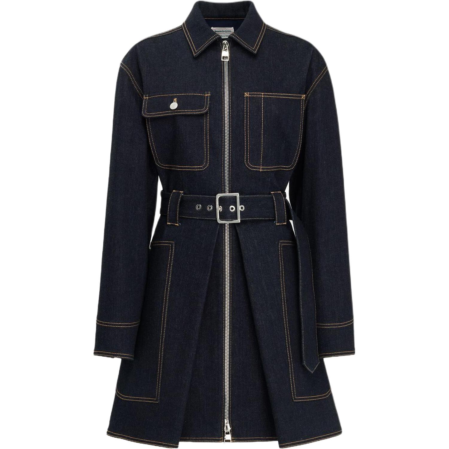 (Women) Alexander McQueen  High-Waist Long-Sleeve Zipper Dress Blue 766439-QMACK-4484