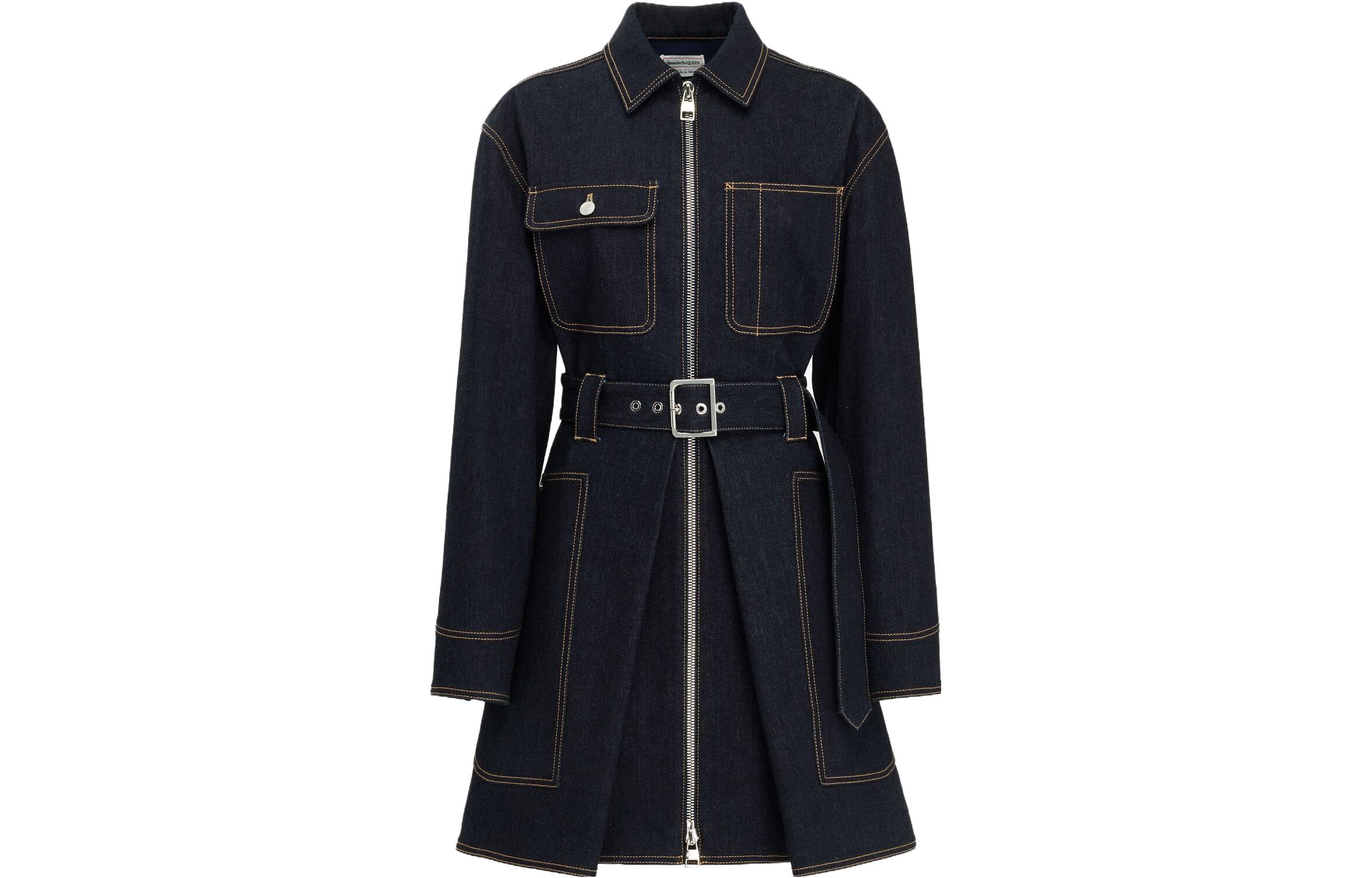 Order (Women) Alexander McQueen  High-Waist Long-Sleeve Zipper Dress Blue 766439-QMACK-4484
