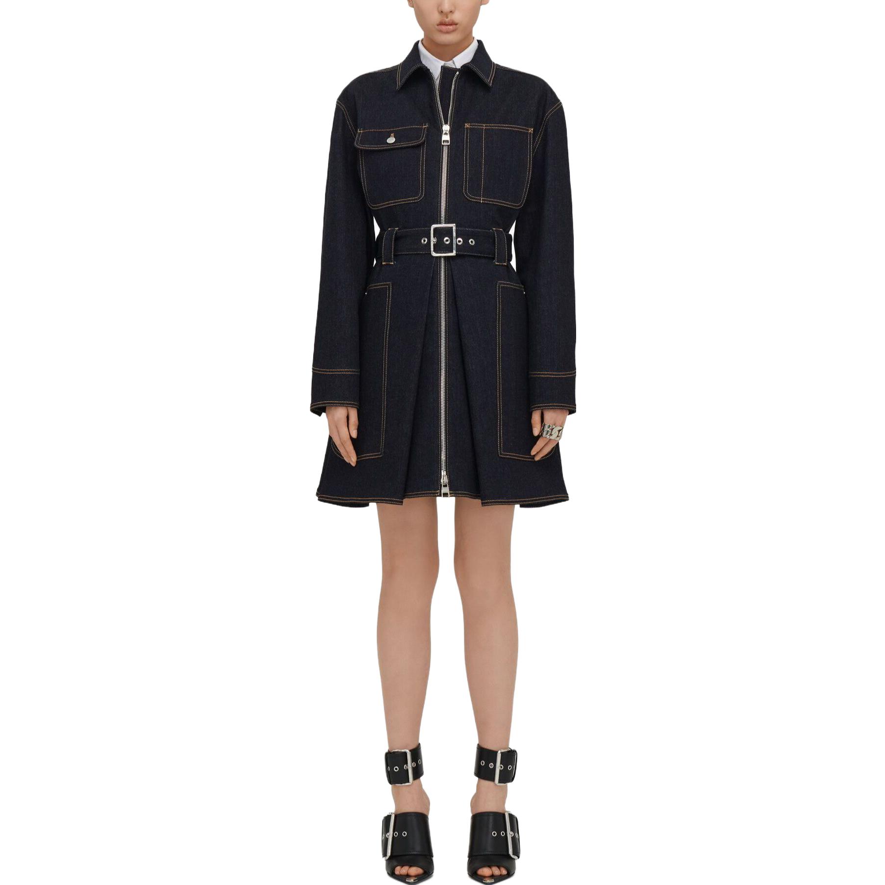 Lookbook (Women) Alexander McQueen  High-Waist Long-Sleeve Zipper Dress Blue 766439-QMACK-4484