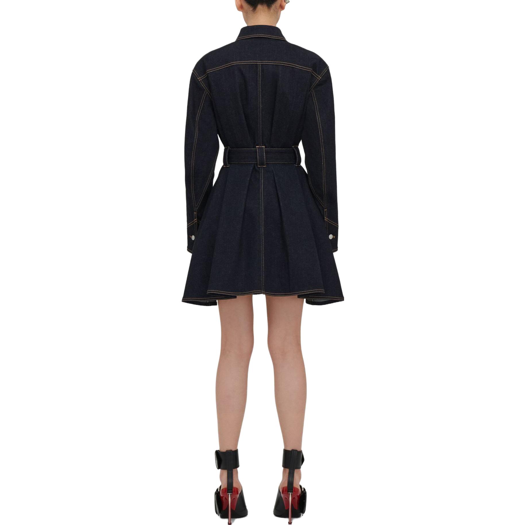 Shop (Women) Alexander McQueen  High-Waist Long-Sleeve Zipper Dress Blue 766439-QMACK-4484
